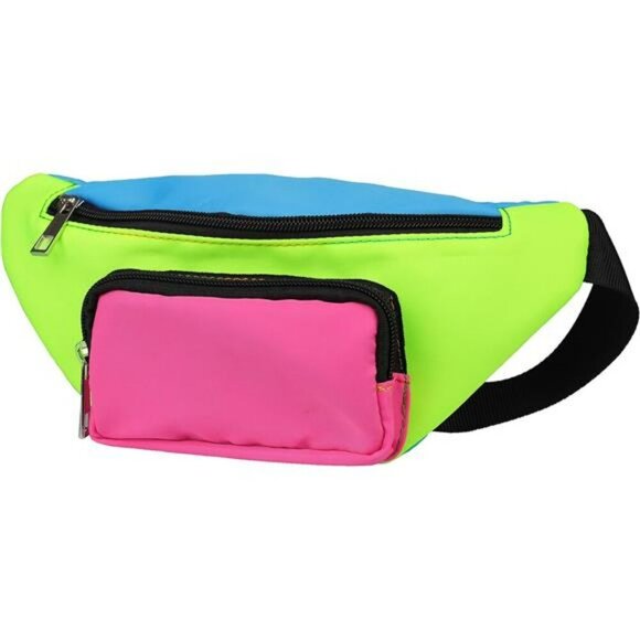 Neon 80s Fanny Pack Belt Bag Festival Rave Travel Waist Bag Plus Size Unisex - Picture 5 of 8